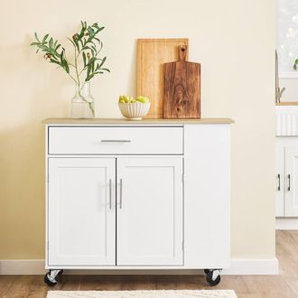 SoBuy Mobile Kitchen Island - Oak-Top & Adjustable Shelf in White