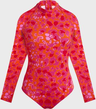 Vilebrequin Abstract Leopard Printed Rashguard One-Piece Swimsuit