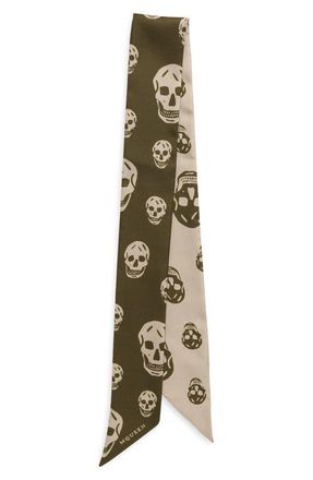 Alexander McQueen Skinny Silk Twill Scarf in Olive at Nordstrom
