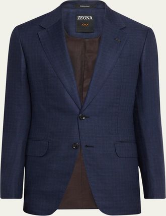 Ermenegildo Zegna Mens XXX Couture Gingham Cashmere and Silk Sport Coat