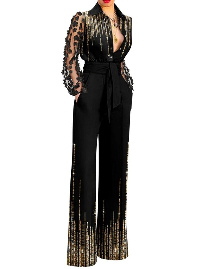 Tuta Elegante Donna Cerimonia - Jumpsuit Lungo Gamba Larga, Senza Maniche, Con Cintura - Foto 2