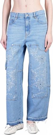 Ganni Broderie Anglaise Carpenter Jeans In Light Blue Stone