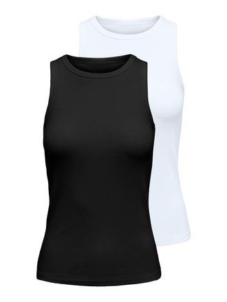 Only Tanktop ONLY ONLSALLY TANK TOP 2 PACK CS JRS, Damen, Gr. XL, schwarz pack:hellwei&szlig;, Jersey, Obermaterial: 95% Baumwolle, 5% Elasthan, unifarben, slim 