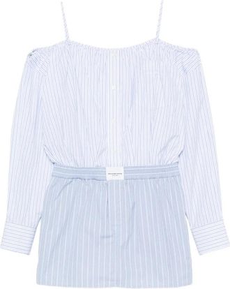 Alexander Wang Gestreept Off-Shoulder Mini Jurk - Dames - Schoudertassen - Blauw - M - Katoen - Tassen
