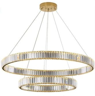 Bohemia Design Bohemia - 100 Double - Ara&ntilde;a De Cristal De Dos Hileras Con Anillo Led, 100 Cm, Dorado