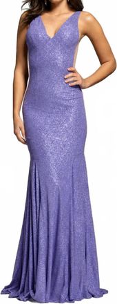 Jovani Simple V Neck Dress In Purple
