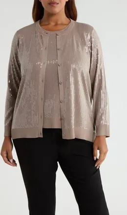 Anne Klein Sequin Embellished Cardigan in Natural Clay at Nordstrom, Size 3X