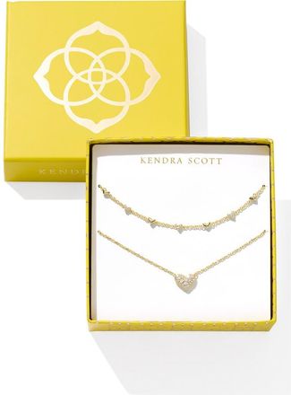 Kendra Scott Ari Haven Heart Set of 2 Necklaces in Gold White Cubic Zirconia at Nordstrom