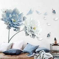OEM Vinilo Decorativo De Peon&iacute;as, Flores De Peon&iacute;a Azules Y Blancas, Decoraci&oacute;n De Pared Para Sal&oacute;n Y Dormitorio. - Crezuo