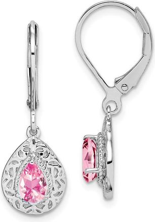 Diamond2Deal Sterling Silver Rhodium-plated Pink Tourmaline Drop Earrings