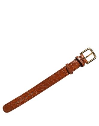 Dolce & Gabbana Textured Caiman Leather with Gold Buckle Belt - Brown
