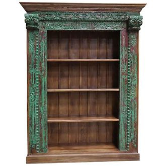 Wanderlust Deco Estanter&iacute;a libreria de madera artesanal verde 166x53x213h cm