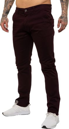 Enzo Jeans Mens Designer Skinny Slim Fit Chinos Super Stretch Trousers Pants EZ348 Burgundy 28 Regular New Prime