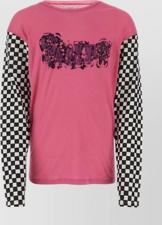 ERL cotton t-shirt with checkered sleeves and graphic print