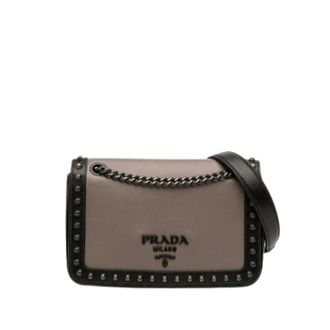 Prada Pre-owned Cross Body Bags, female, Brown, Size: ONE SIZE Pre-owned Studded Calf Leather Crossbody Bag