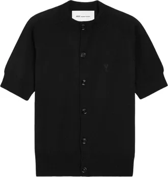 Ami (WMNS) AMI Wool Short Sleeves Ami De Coeur Cardigan Black FKC387-KN0039-0180
