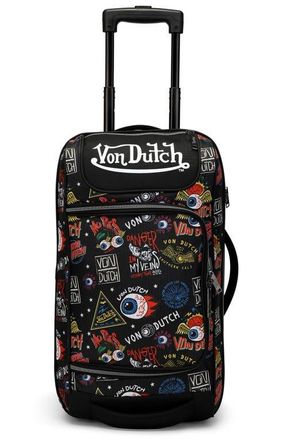 Von Dutch Jax Black Rolling Travel Duffel Bag with Inline Skate Wheels at Nordstrom, Size Small
