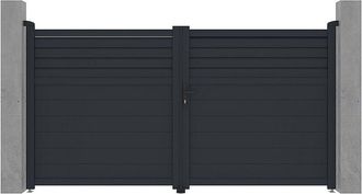 Vente-Unique Vente-unique - Cancello elettrico battente a persiana L305 x H166 cm in Alluminio Antracite - viazo