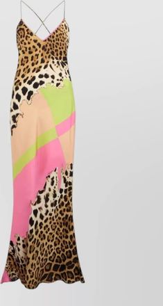 Roberto Cavalli floor length dress animal print nylon silk