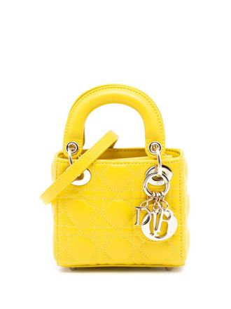 Dior 2022 Micro Lambskin Cannage Lady Dior satchel - Yellow