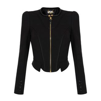 Elisabetta Franchi Jas met dubbele laag van cr&ecirc;pe en satijn - Dames - Jassen - Zwart - Maat: XS Satijn