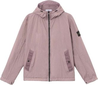 Stone Island Light Jackets, male, Gray, L, Crinkle Reps NY Hooded Jacket