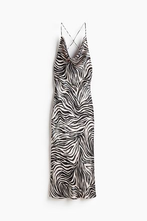 H&M Tr&auml;gerkleid aus Satin - Weiss/Zebramuster