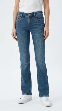 MAC Broeken Bootcut-Jeans MAC DETROIT flared, Damen, Gr. 46, L&auml;nge 30, essential mid blau, Denim/Jeans, Obermaterial: 99% Baumwolle, 1% Elasthan, bootcut fit lang