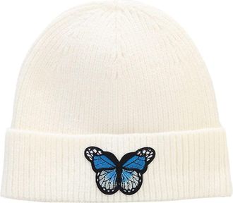 Generic Women Embroidered Butterfly Warm Crochet Winter Knit Ski Caps Hat Beaded (White, One Size)