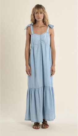 Molly Bracken Lange jurk in jeans met bretellen