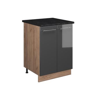 Vicco Mueble Bajo Para Fregadero Fame-line, Antracita Alto Brillo/roble Dorado, 60 Cm, Vicco