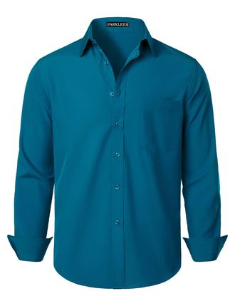 PARKLEES Mens Regular Fit Dress Shirt Solid Wrinkle-Free Long Sleeve Casual Business Button Up Shirts with Pocket PZSSCL05-Teal XXXL