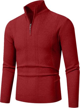 Generic Mens Quarter-Zip Jumper Long Sleeve Polo Neck Jumpers Zipper Knit Sweater Half Zip Winter Sweaters for Men 1/4 Zip Mid Layer Baselayer Sweatshirt Slim