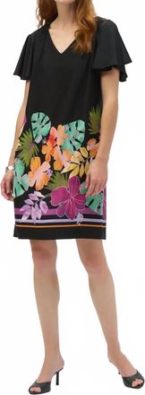 Joseph Ribkoff Tropical Print V-Neck Shift Dress In Black/multi