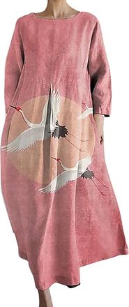 Generic Maxi Dresses for Women UK Stylish Womens Loose Fit Dress Womens Loose Fashion Senior Long Sleeve Printed V Neck Midi Dress Shirt Fashionable Multicolo