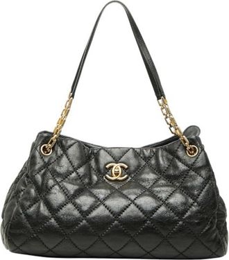 Chanel Black Gold Leather Shoulder Bag Tote Bag (Pre-Owned)