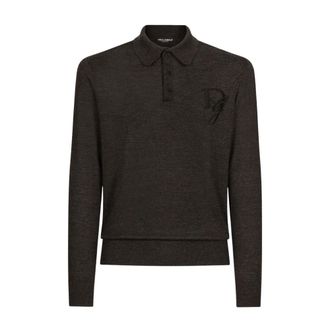 Dolce & Gabbana Polo Shirts, male, Gray, Size: XL Long-sleeve Cashmere Polo