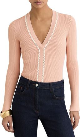 Reiss Lauri Craft Stitch Cable Knit Top in Pink/Ivory at Nordstrom, Size X-Small