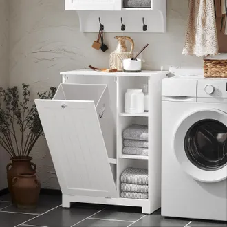 SoBuy Mobile Porta Biancheria Per Bagno Con Cesto Armadietto Da Bagno Con Portabiancheria Bianco 60x37x86cm Bzr105-w Sobuy
