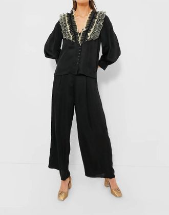 The Great. The Ruffled Tuxedo Top In Black/cream