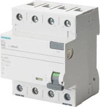 SIEMENS Interruptor Diferencial, 4 Polos, Tipo F, Con Retardo De Tiempo Corto, In: 40 A, 30 Ma, 5sv33443