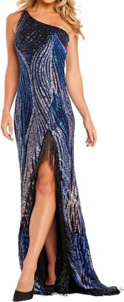 Jovani Embellished Asymmetric Long Dress In Purple Multi