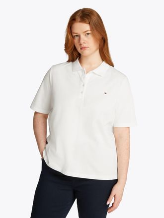 Tommy Hilfiger Poloshirt TOMMY HILFIGER CURVE CRV 1985 REG PIQUE POLO SS, Damen, Gr. 48, ecru, Single Jersey, Obermaterial: 96% Baumwolle, 4% Elasthan, unifarben, re