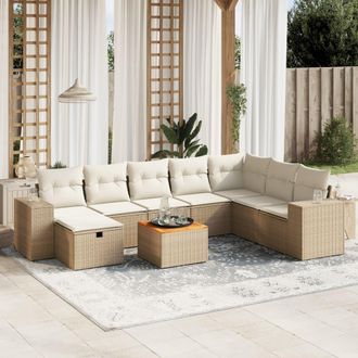 vidaXL Set De Sof&aacute;s De Jard&iacute;n 9 Pzas Con Cojines Rat&aacute;n Sint&eacute;tico Beige Vidaxl