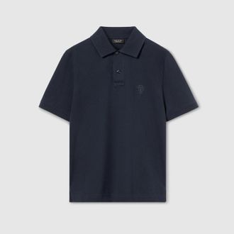 Gucci Cotton Piquet Polo Shirt With Embroidery, Size XXXL, Blue, Ready-to-wear