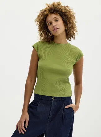 Contemporaine Womens Cap-sleeve fitted ribbed T-shirt