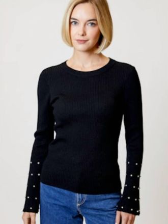 Design History Fine Gauge Embellished Sleeve Top In Black
