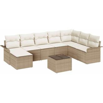 vidaXL Vidaxl - Conjunto De Sof&aacute; De Jard&iacute;n Con Coj&iacute;n 9 Pcs Marr&oacute;n Polirat&aacute;n