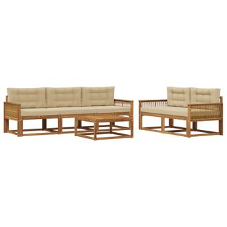 vidaXL Conjunto De Sof&aacute;s De Exterior 6 Pcs Natural Y Beige Vidaxl