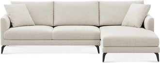 Castlery Lena Chaise Sectional Sofa Right Facing Customized, Cream Performance Classic Twill, Matte Black Legs, Spill Resistant, Removable Covers for Sofas
